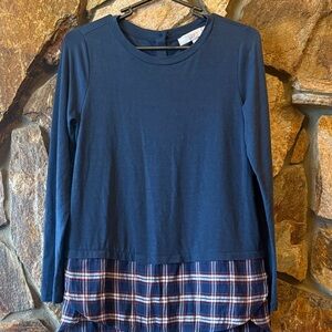 LOFT Navy Blue Plaid Layered Blouse